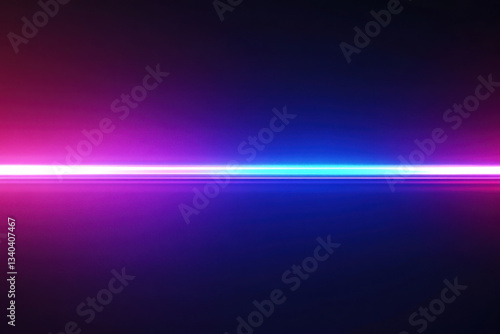 Abstract Neon Purple and Blue Color Light Beam. Horizontal Line Glowing Background