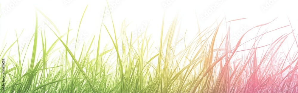 Vibrant gradient of grass shades transitioning from lime green to soft pink in a serene outdoor setting Vibrant gradient of grass shades transitioning from lime green to soft pink in a serene outdoor setting