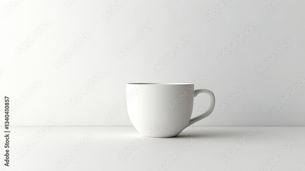 Fototapeta premium Simple white cup on warm flat surface against a soft textured background showcasing minimalistic design