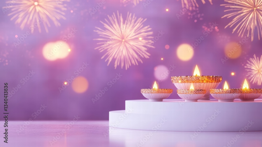 Banner design for diwali festival and podium,Diwali light decoration candle with fireworks,Stage,Product display Showcase design sparkle background,Deepavali,Dipavali,3D podium illustration. Banner design for diwali festival and podium,Diwali light decoration candle with fireworks,Stage,Product display Showcase design sparkle background,Deepavali,Dipavali,3D podium illustration.
