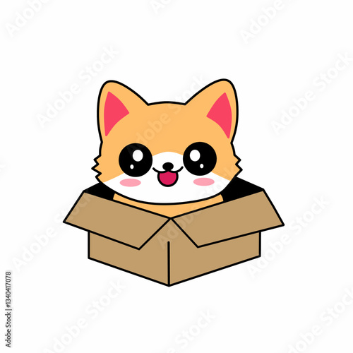 Cute Dog on a Box in kawaii style, Concept Adopt The Pet Illustration