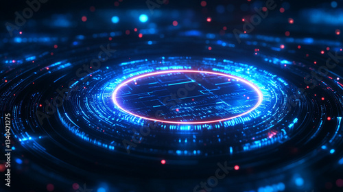 Wallpaper Mural Abstract glowing blue and red circular technology background with digital elements around it Torontodigital.ca