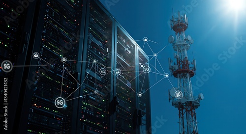 5G Network Infrastructure: Servers and Cell Tower Interconnectivity