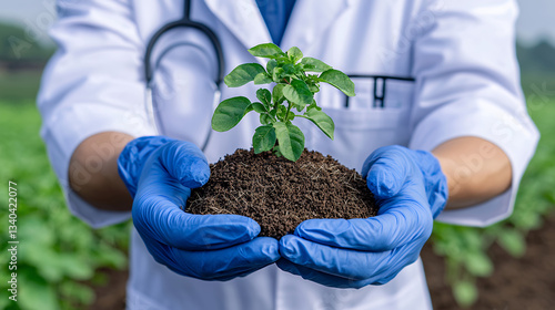 Doctor Holding Young Plant In Soil