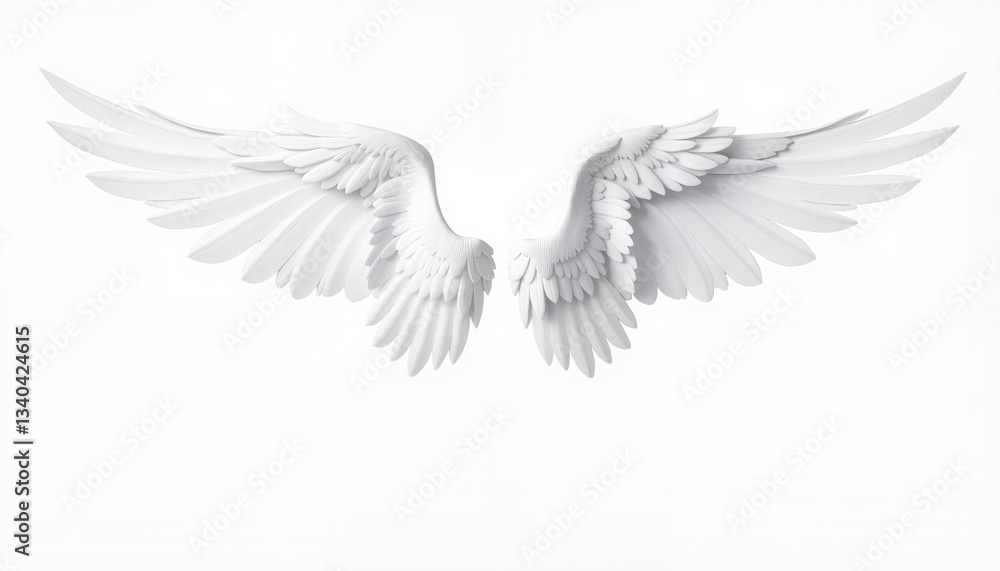 White angel wings displaying magnificence against a plain background White angel wings displaying magnificence against a plain background