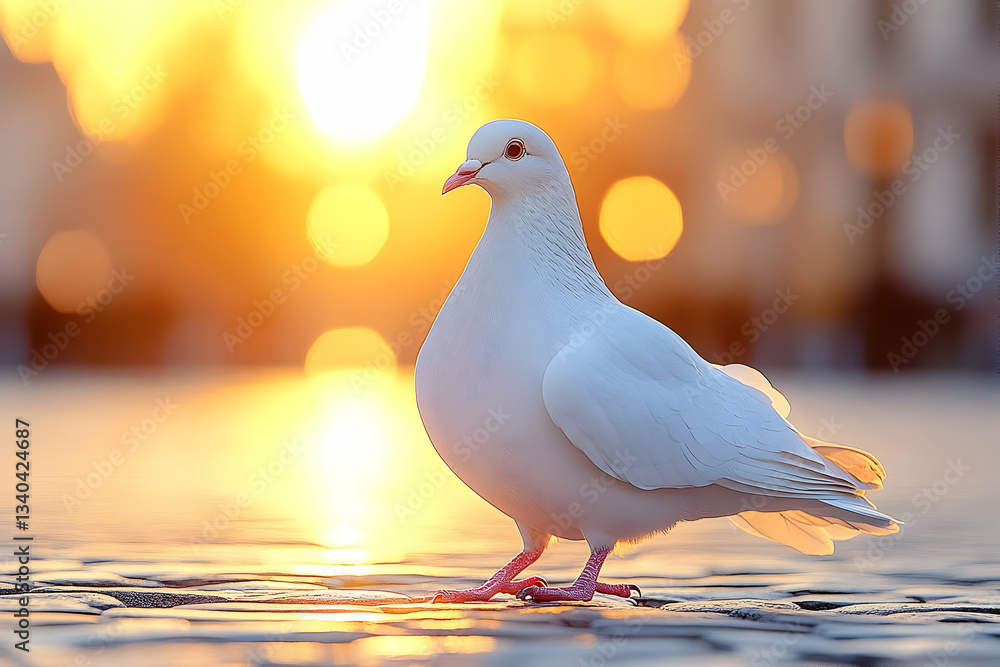 Obraz premium White Dove Sunset Illustration