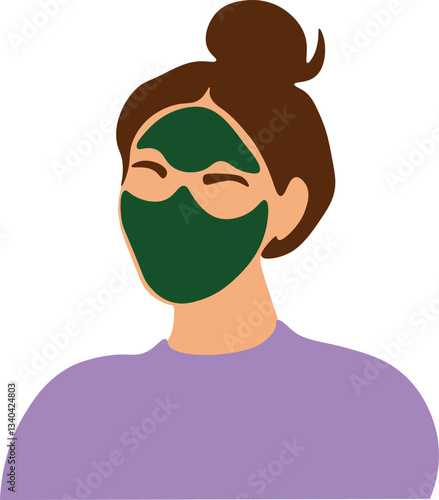 Relaxing Woman with Green Facial Mask Vector Graphic