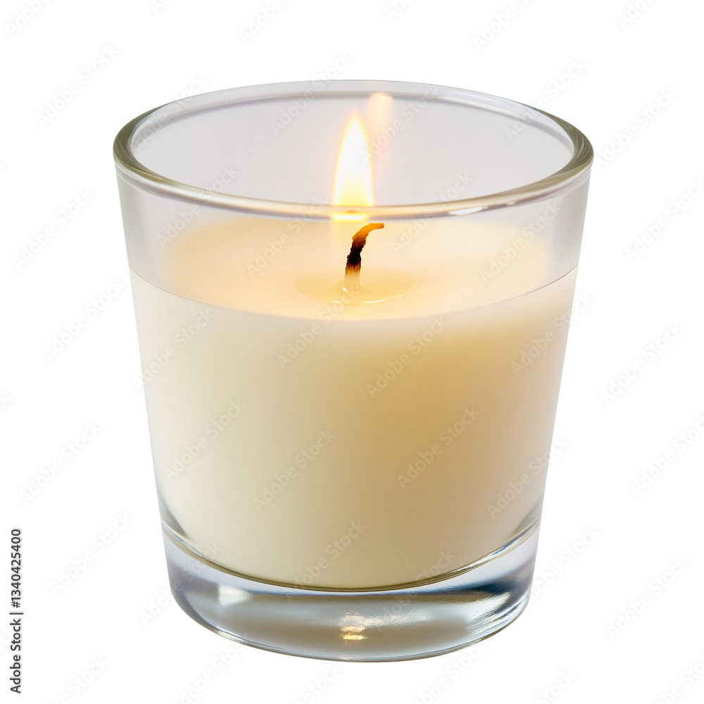 burning candle in glass isolated on transparent white background, clipping path burning candle in glass isolated on transparent white background, clipping path