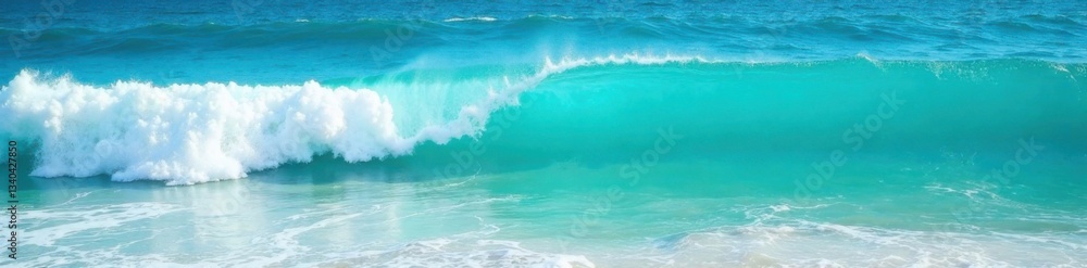 Fototapeta premium Ocean waves with foam on turquoise blue water, calm and serene , deep blue ocean, wavy water
