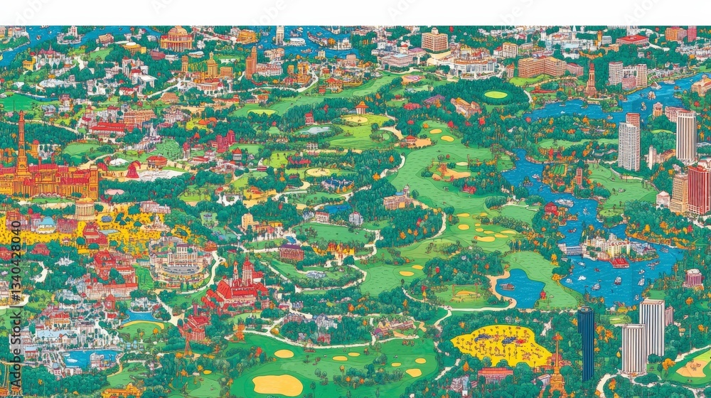Naklejka premium Iconic Golf Courses Across the US Illustrated