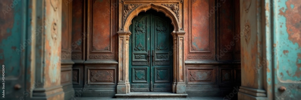 Old antique door in ornate frame with intricate carvings and soft focus, soft focus, antique, decor Old antique door in ornate frame with intricate carvings and soft focus, soft focus, antique, decor