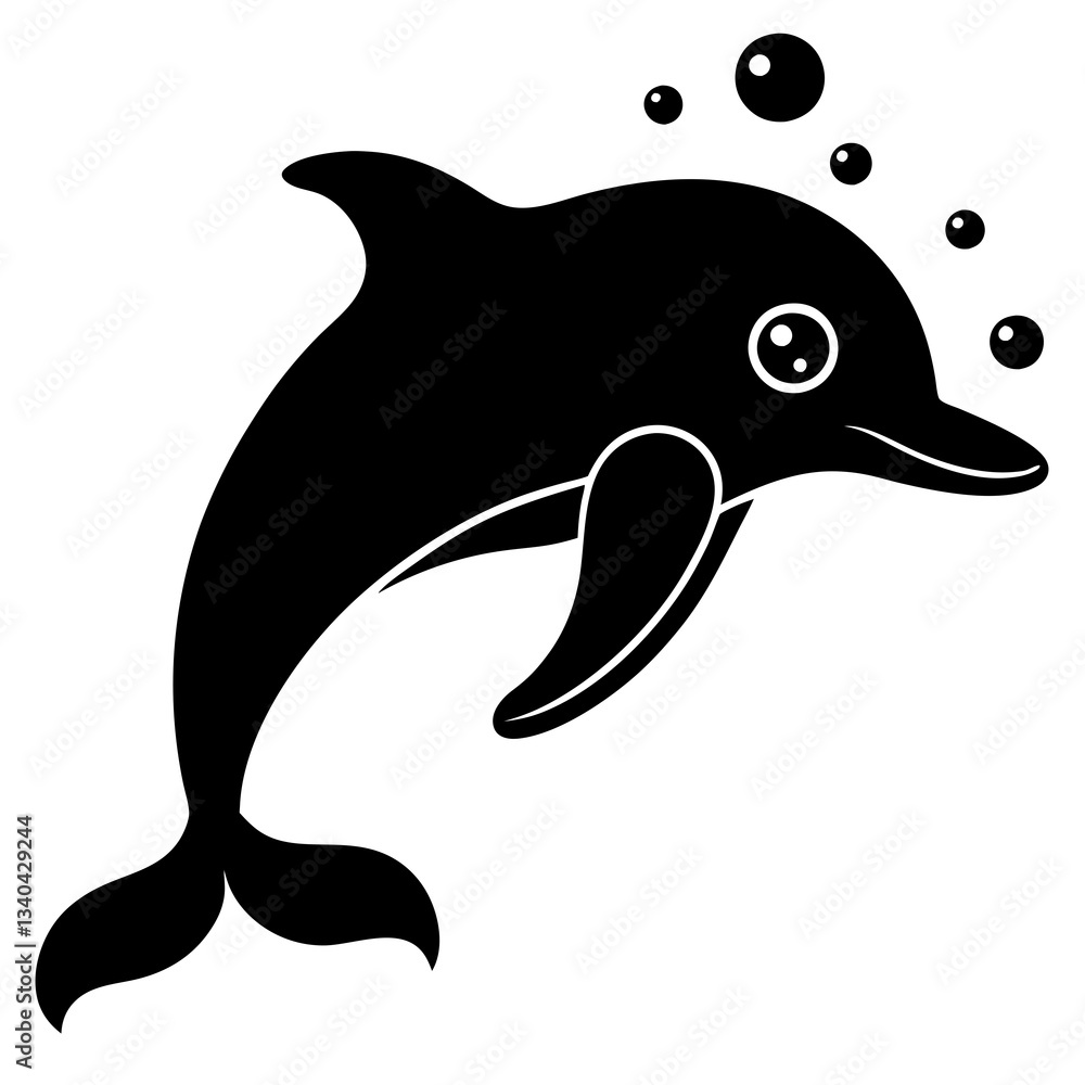 Naklejka premium A happy dolphin making funny bubbles silhouette vector illustration