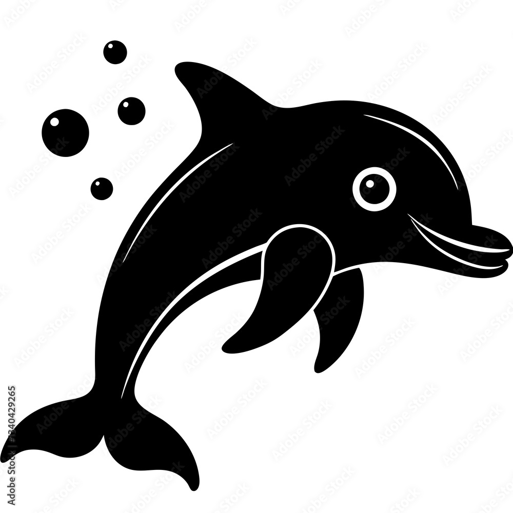 Naklejka premium A happy dolphin making funny bubbles silhouette vector illustration