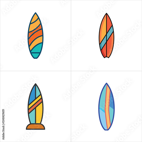 Surfboard vector icon set