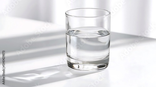 Half-full glass of water on white surface