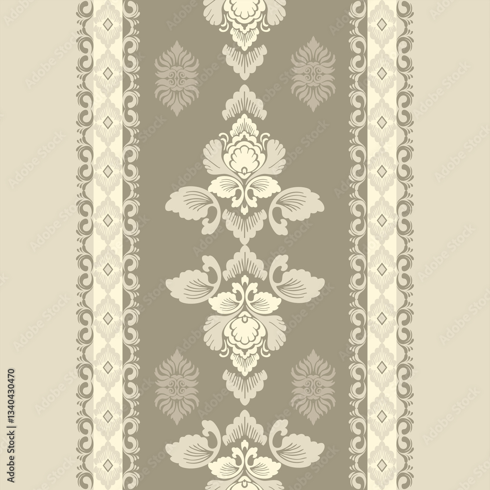 Fototapeta premium Classic Damask Seamless Pattern on brown tone - Vector Illustration for Elegant Textile Design