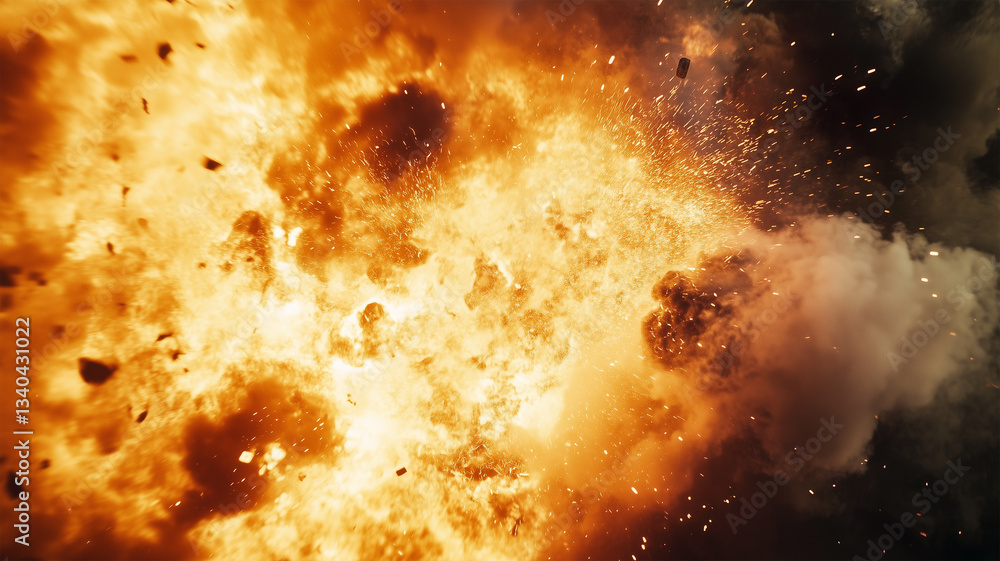 Obraz premium 炎を噴き出す溶鉱炉のクローズアップ、燃え盛る火が圧倒的な熱量を放つ瞬間