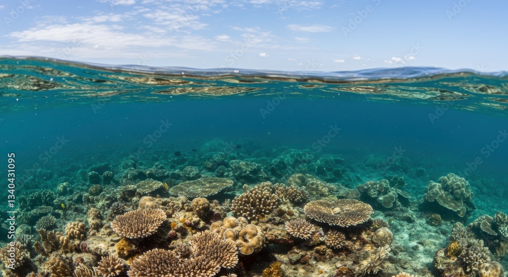Fototapeta premium Stunning Underwater Seascape Vibrant Coral Reef and Crystal Clear Ocean Surface