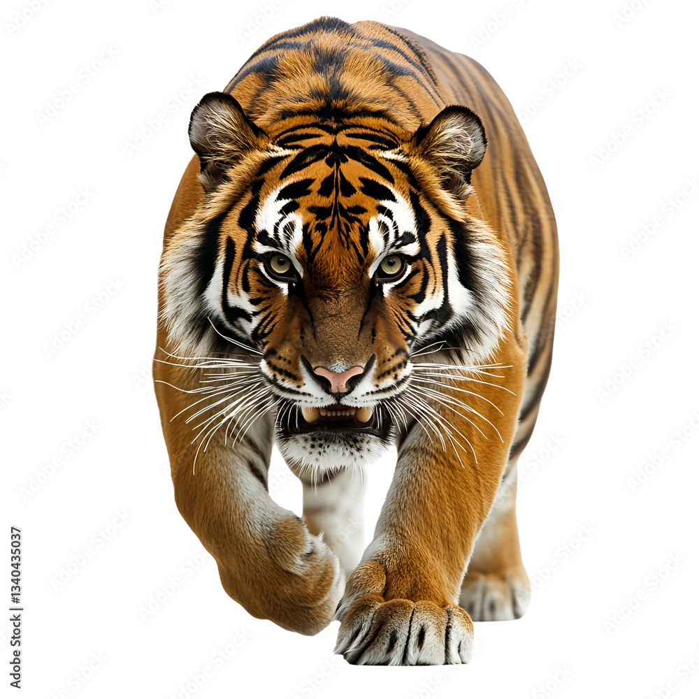 Fototapeta premium Close-up portrait of a striped tiger isolated on transparent background