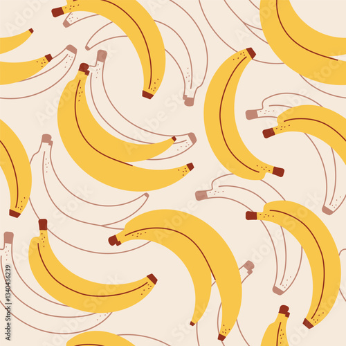 Seamless yellow banana pattern. Delicious berry, natural food. Flat, linear style in a minimalist style. art cute cartoon background for print, banner, textile, paper. vector illustration