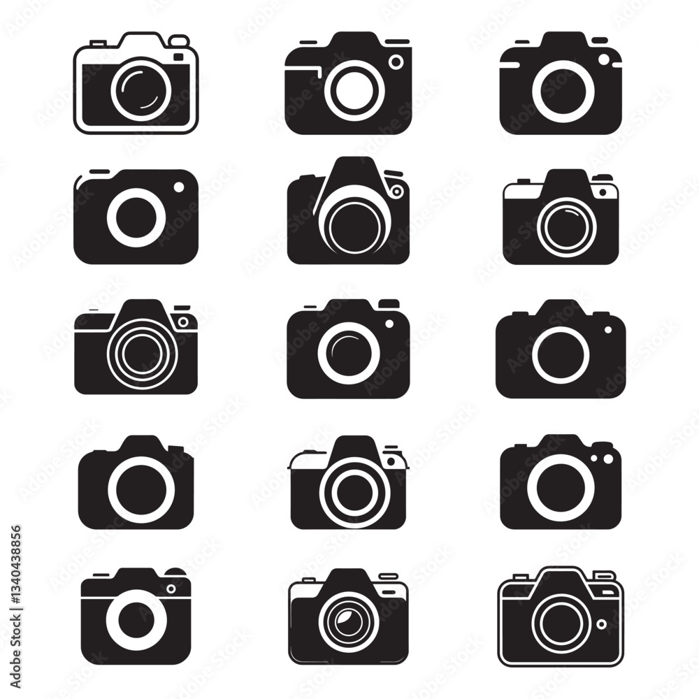 Camera icon silhouette vector design bundle on white background, camera icon vector, camera set, camera bundle Camera icon silhouette vector design bundle on white background, camera icon vector, camera set, camera bundle