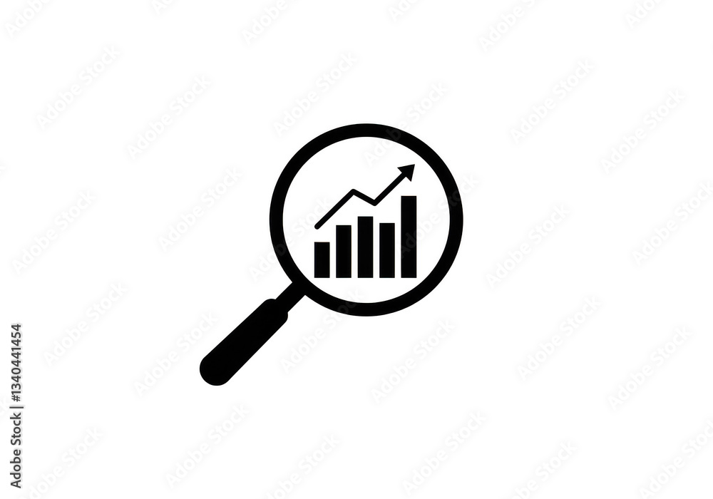 Magnifying glass focused on a rising bar graph with an arrow Magnifying glass focused on a rising bar graph with an arrow