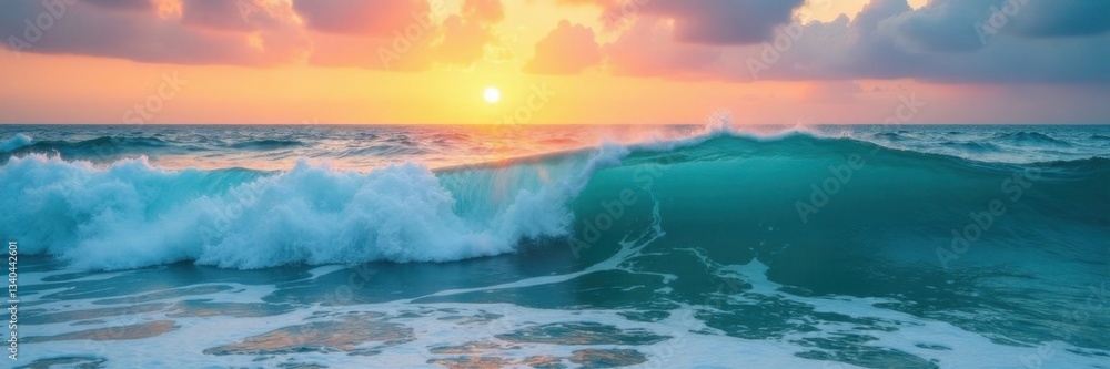Soft blue turquoise ocean waves with foam at sunset, blue ocean, turquoise water, sunset Soft blue turquoise ocean waves with foam at sunset, blue ocean, turquoise water, sunset