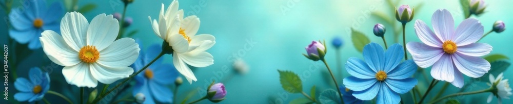 Soft floral blooms in shades of blue and green, blue, watercolor Soft floral blooms in shades of blue and green, blue, watercolor