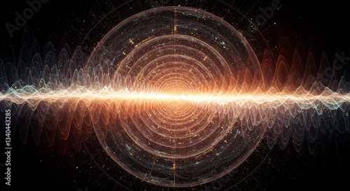 фотографія Abstract Cosmic Wave Energy Golden Light and Circular Galaxy in Dark Space