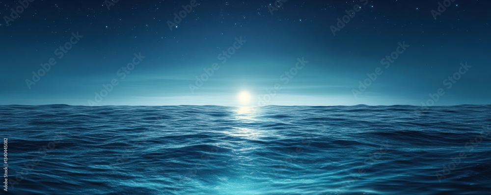 Obraz premium Night Ocean Serenity: Starry Sky Above, Tranquil Waves Below