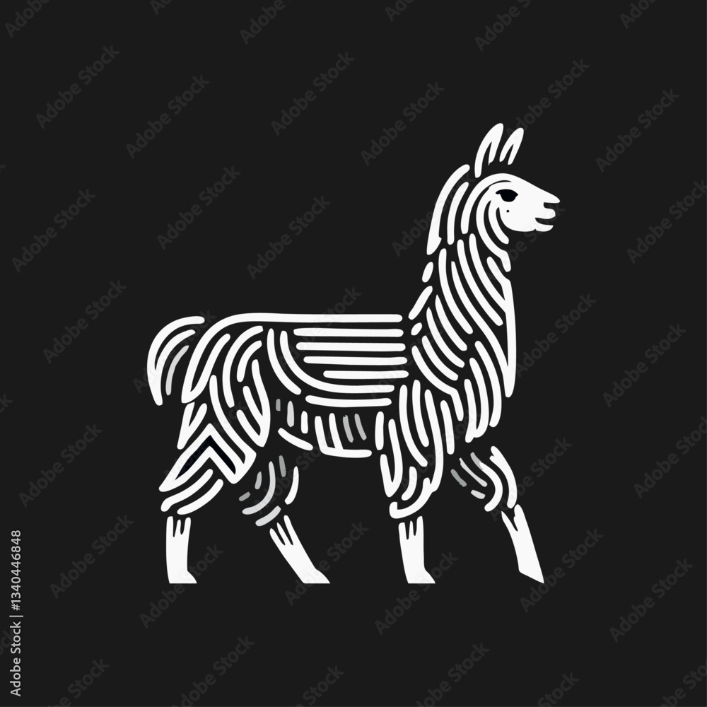Fototapeta premium Llama alpaca engrave logo icon design illustration