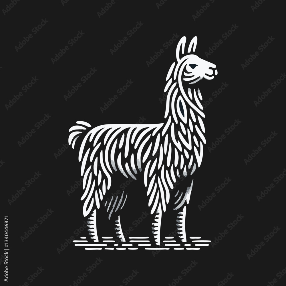 Fototapeta premium Llama alpaca engrave logo icon design illustration