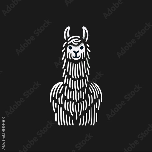 Llama alpaca engrave logo icon design illustration