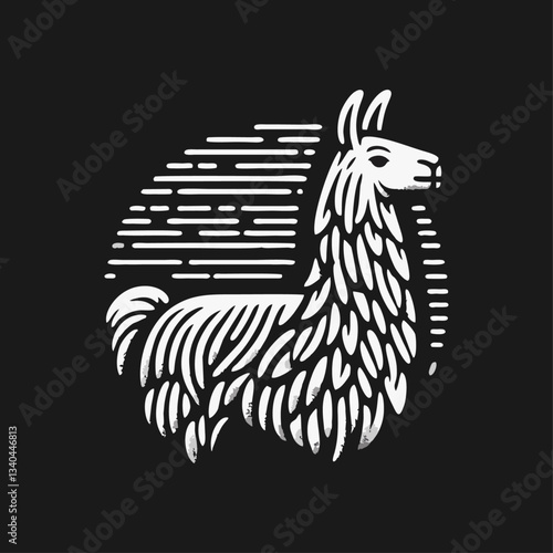 Llama alpaca engrave logo icon design illustration