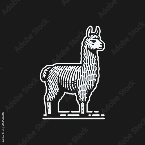 Llama alpaca engrave logo icon design illustration