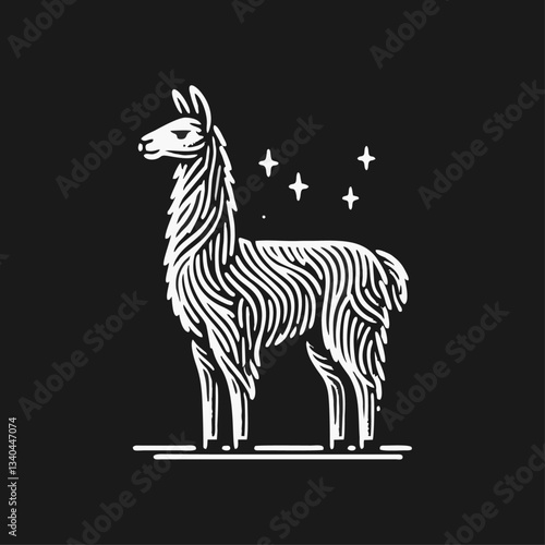 Llama alpaca engrave logo icon design illustration