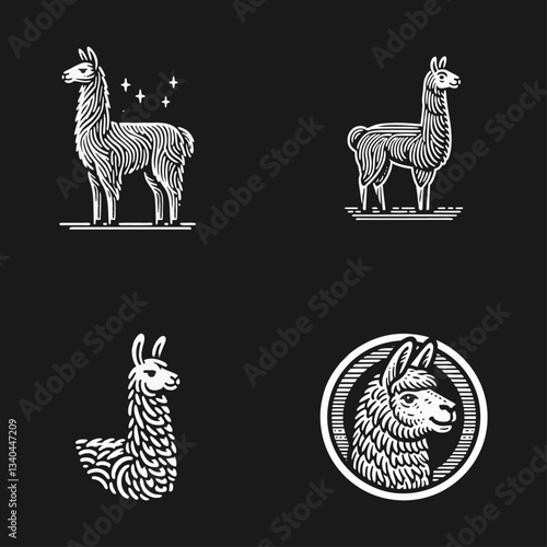 Llama alpaca engrave logo icon design illustration