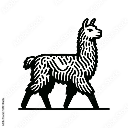 Llama alpaca engrave logo icon design illustration