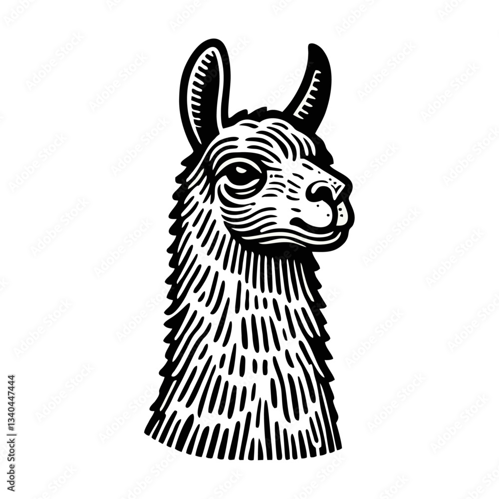 Naklejka premium Llama alpaca engrave logo icon design illustration