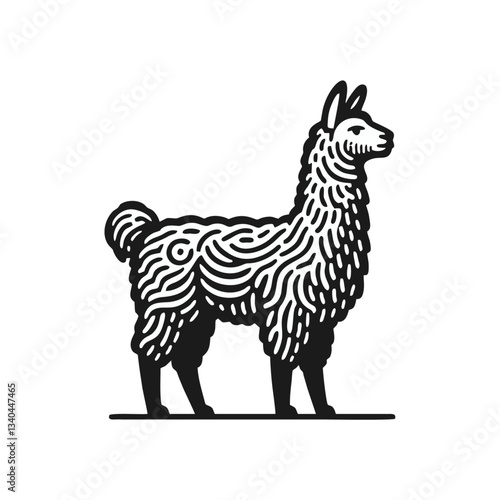 Llama alpaca engrave logo icon design illustration