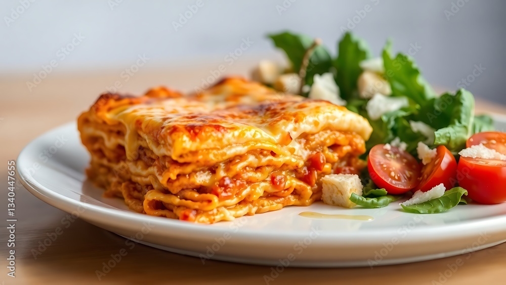 Cheesy Lasagna with Fresh Side Salad on a Plate Cheesy Lasagna with Fresh Side Salad on a Plate