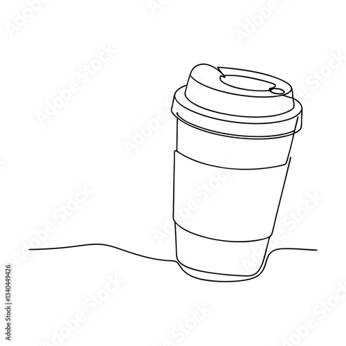 SingleLine Drawing of a Disposable Coffee Cup with Lid