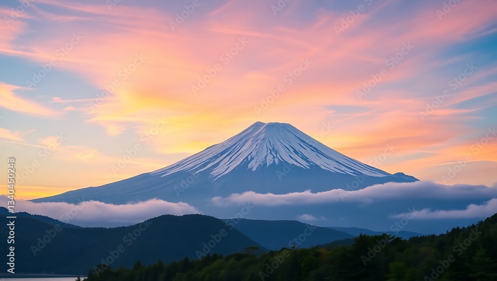 Majestic Sunrise Over Mount Fuji – Serene Misty Mountains Landscape Majestic Sunrise Over Mount Fuji – Serene Misty Mountains Landscape