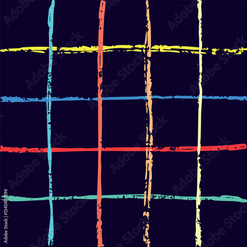 Vector hand drawn textured checkered pattern. chalc charcoal Plaid geometrical texture. Crossing lines. Abstract cute grunge pattern ideal for fabric. Bright colors