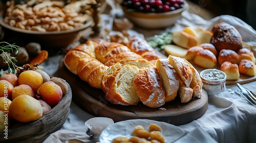 Wallpaper Mural Bread and dry fruit on the table high angle on real meal Torontodigital.ca