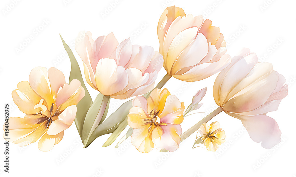 Fototapeta premium Creative 2D Doodle Floral Illustrations on White Background