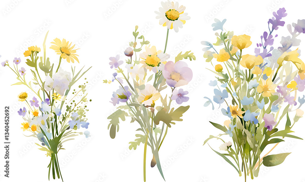 Fototapeta premium Creative 2D Doodle Floral Illustrations on White Background