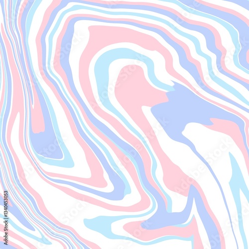Abstract design with fluid, wavy patterns in pastel colors. Features blue, pink, and white swirls creating a marbled effect.