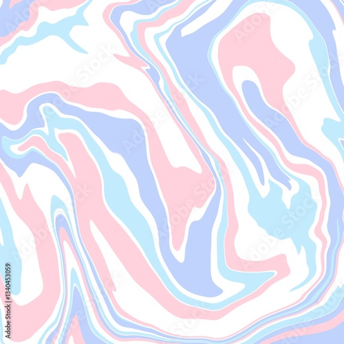 Abstract design featuring swirling pastel colors, primarily pink, blue, and white. The design resembles marbled textures with smooth, organic curves, creating a soft, flowing appearance.