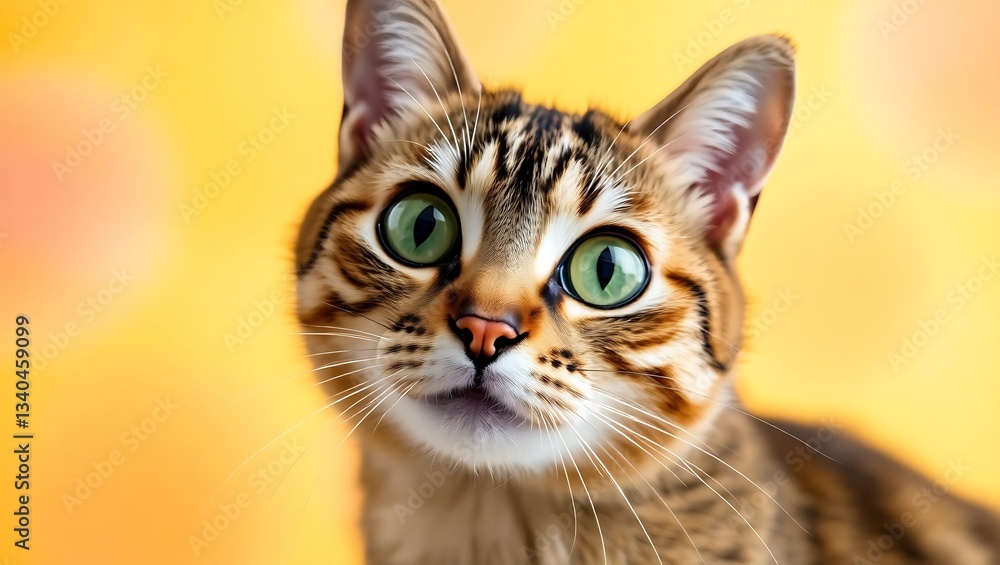Surprised Tabby Cat Portrait with Vibrant Background Surprised Tabby Cat Portrait with Vibrant Background